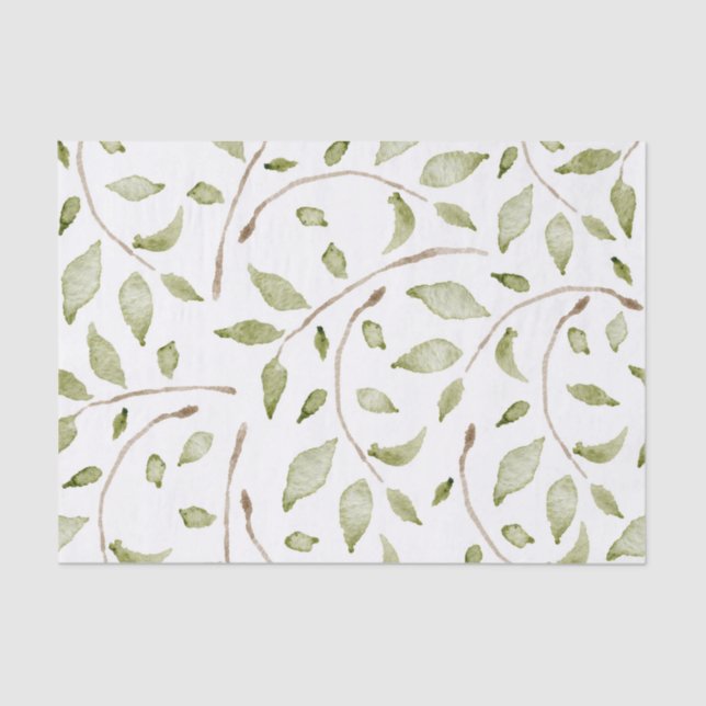 Watercolor Branches with Green Leaves Design Tissue Paper (Front)