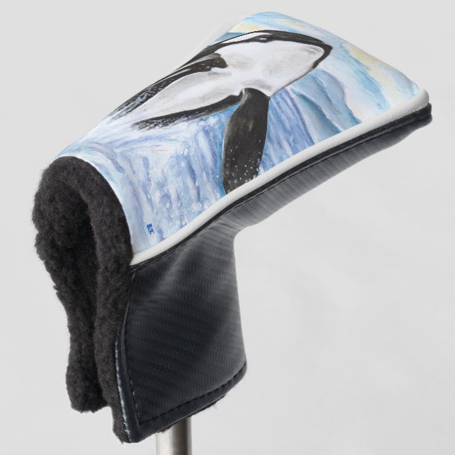 Watercolor Breaching Orca Whale Golf Head Cover (3/4 Front)