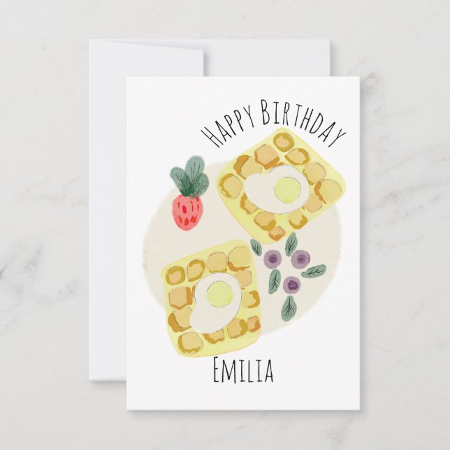 Watercolor Breakfast Waffles Fruit Plate Birthday Card (Front)