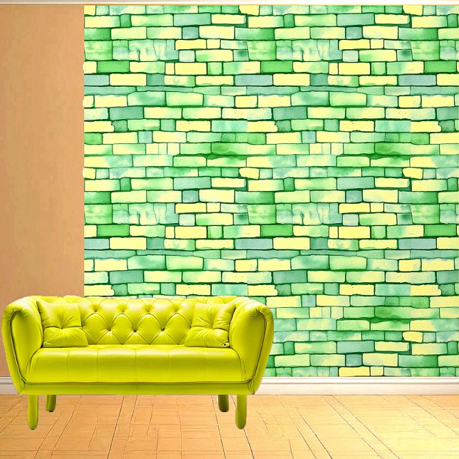 Watercolor Bricks Green Yellow Seamless Patterns Wallpaper (Creator Uploaded)
