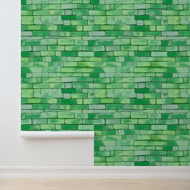 Watercolor Bricks Kelly Green Seamless Patterns Wallpaper (Application)
