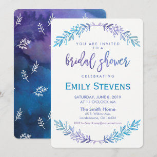 Watercolor Bridal Floral Blue & Purple Invitation
