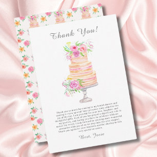 Watercolor Bridal Shower Layered Cake With Roses Thank You Card