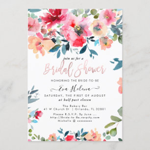 Watercolor Bridal Shower, Red Garden Roses Invitation