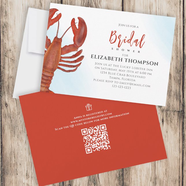 Watercolor Bridal Shower Red Lobster Gift Registry Invitation (Creator Uploaded)