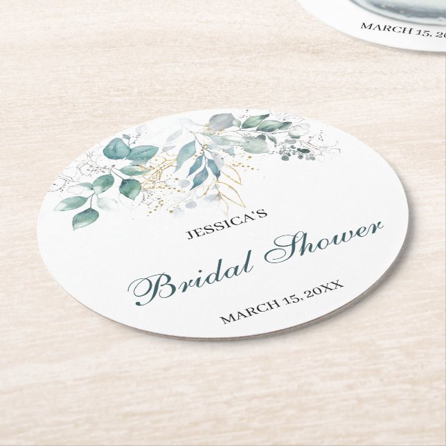 Watercolor Bridal Shower Round Paper Coaster (Angled)