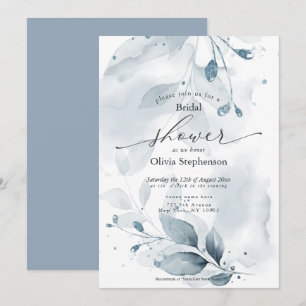 Watercolor Bridal Shower Rustic Blue Foliage Invitation