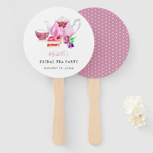 Watercolor Bridal Shower Tea Party Pink Teapot Hand Fan
