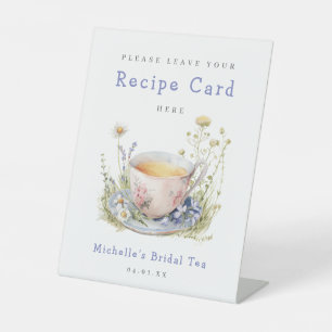 Watercolor Bridal Shower Tea Party Recipe Card Pedestal Sign