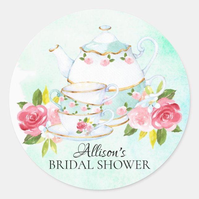 Watercolor Bridal ShowerTea Party Sticker (Front)