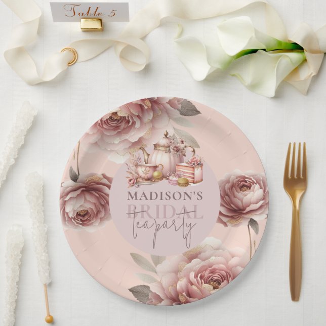 Watercolor Bridal Tea Shower Personalized Paper Plate (Wedding)