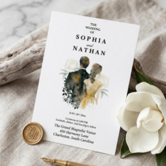 Watercolor Bride and Groom Wedding Invitation