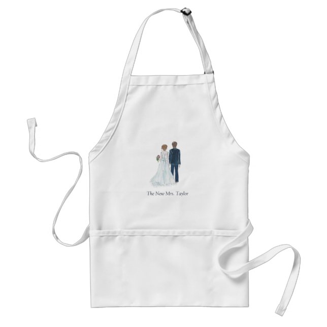 Watercolor Bride & Groom Newlywed Baking Cooking Standard Apron (Front)