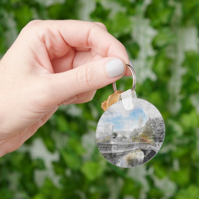 Watercolor bridge in Central Park New York Keychain (Hand)