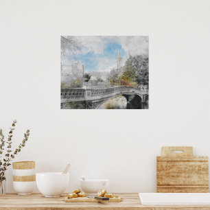 Watercolor bridge in Central Park New York  Poster