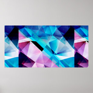 Watercolor bright abstract background with geometr poster