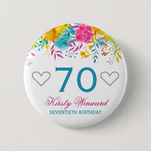 Watercolor Bright Colored Spring Flowers Birthday 2 Inch Round Button