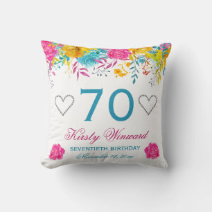 Watercolor Bright Coloured Spring Flowers Birthday Throw Pillow