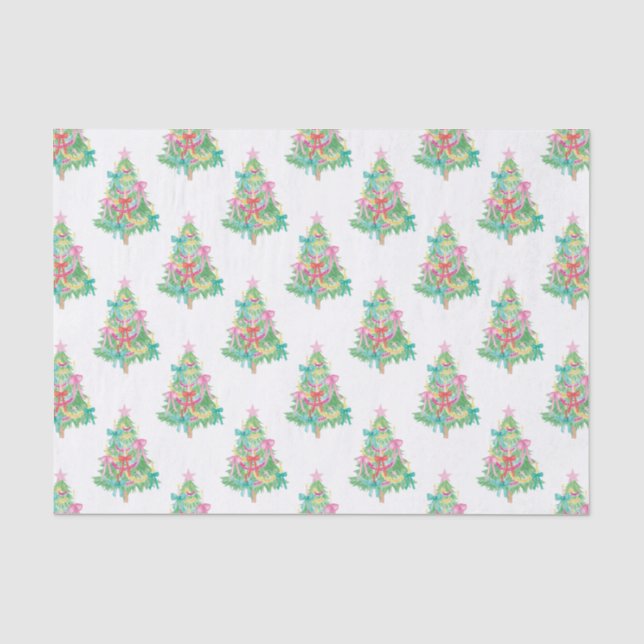 Watercolor Bright Colours Coquette Christmas Tree Tissue Paper (Front)