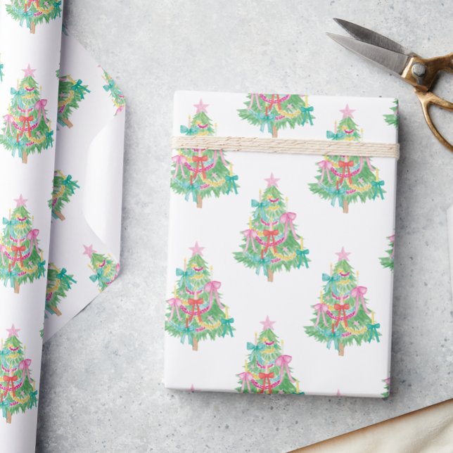 Watercolor Bright Colours Coquette Christmas Tree Wrapping Paper (Creator Uploaded)