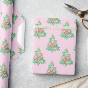Watercolor Bright Colours Coquette Christmas Tree Wrapping Paper