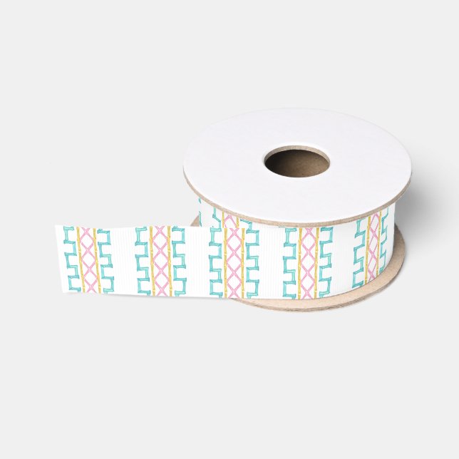 Watercolor Bright Mahjong Bamboo Grosgrain Ribbon (Spool)