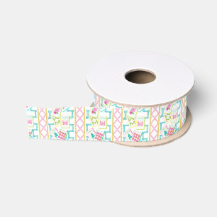 Watercolor Bright Mahjong Tiles Bamboo Grosgrain Ribbon