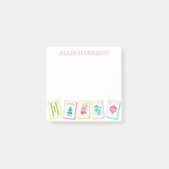 Watercolor Bright Mahjong Tiles Personalized Post-it Notes (Front)