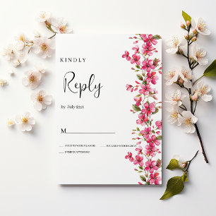Watercolor bright pink blossom flowers RSVP Invitation
