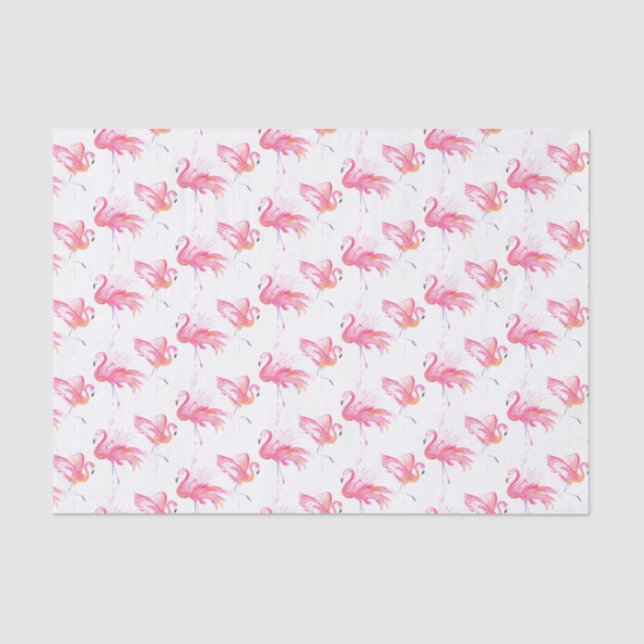 Watercolor Bright Pink Flamingo Pattern Tissue Paper (Front)