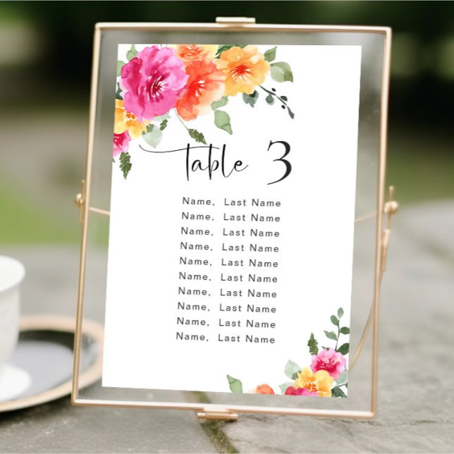 Watercolor Bright Pink Flowers Table Number Cards (Creator Uploaded)