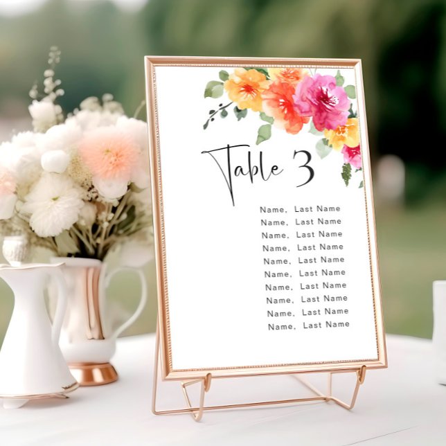 Watercolor Bright Pink Flowers Table Number Cards (Creator Uploaded)
