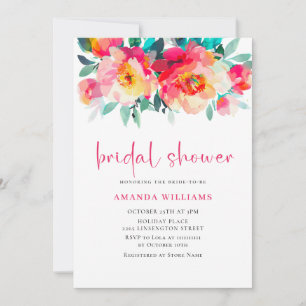 Watercolor Bright Pink Orange Flower Bridal Shower Invitation