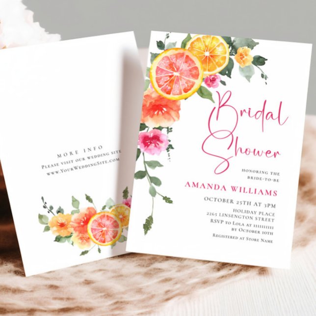 Watercolor Bright Pink Orange Flower Bridal Shower Invitation (Creator Uploaded)