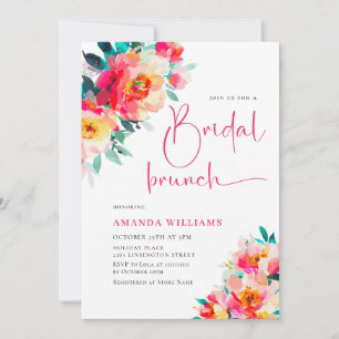 Watercolor Bright Pink Orange Flower Bridal Shower Invitation