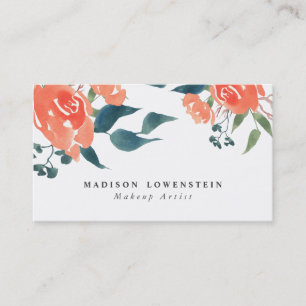 Watercolor Bright Red Rose Flowers Business Card