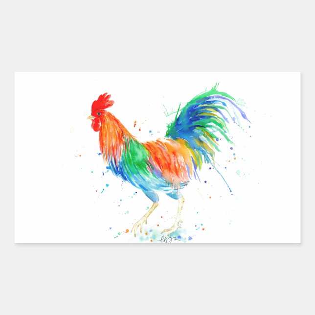 Watercolor Bright Rooster Print Sticker (Front)