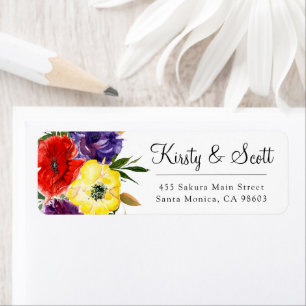 Watercolor Bright Summer Flowers Wedding Address