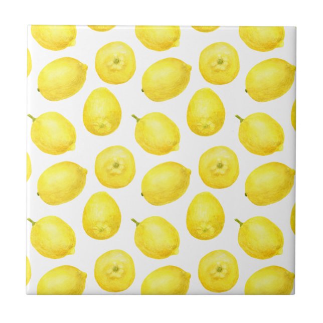 Watercolor Bright Yellow Lemon Pattern Tile (Front)