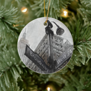 Watercolor Broadway corner sign  Ceramic Ornament