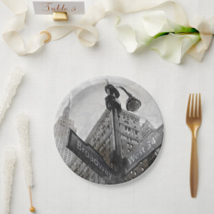 Watercolor Broadway Corner Sign Paper Plates – NYC