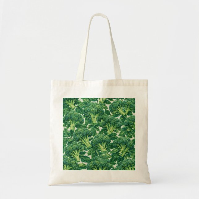 Watercolor Broccoli Botanical Vegetable Pattern Tote Bag (Front)