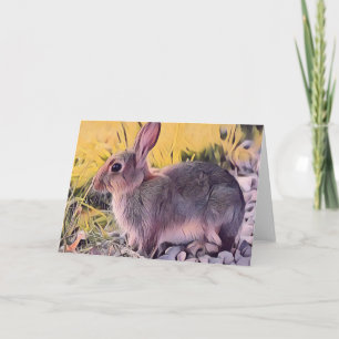 Watercolor Brown Bunny Rabbit Vintage Art Card