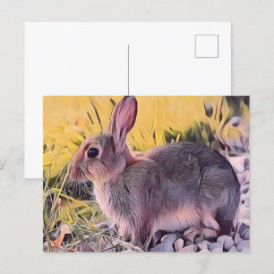 Watercolor Brown Bunny Rabbit Vintage Art Postcard