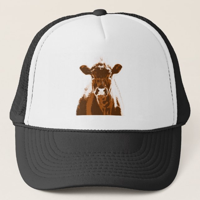 Watercolor Brown Cow Farm Animal Nature Art  Trucker Hat (Front)