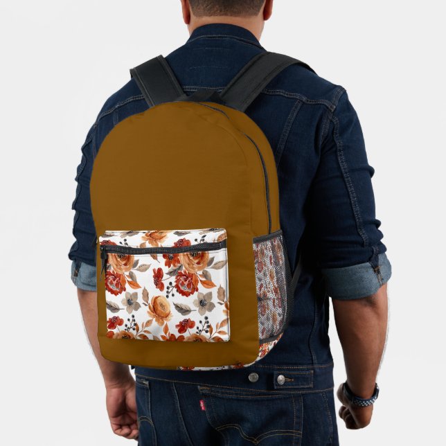 Watercolor Brown Floral Pattern Printed Backpack (Insitu (Model))