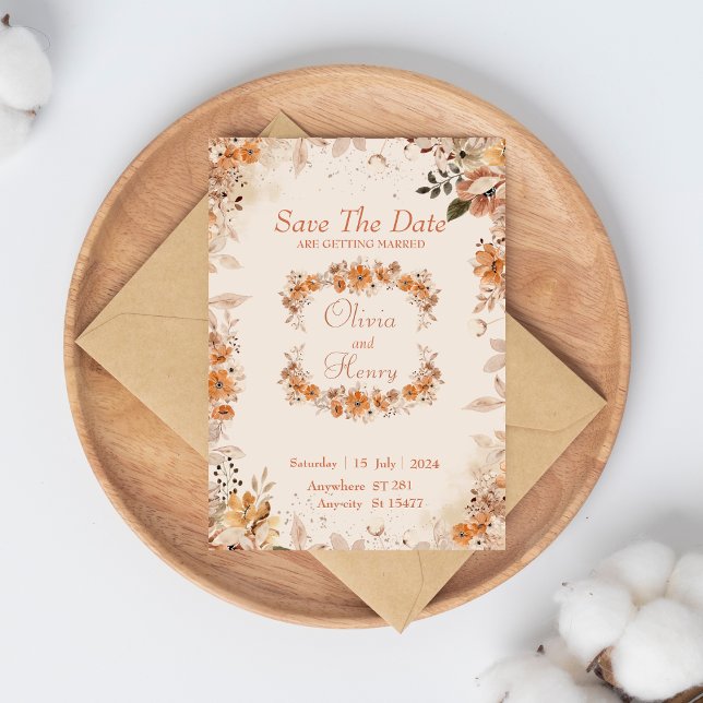 Watercolor Brown flower save the date Invitation (Creator Uploaded)