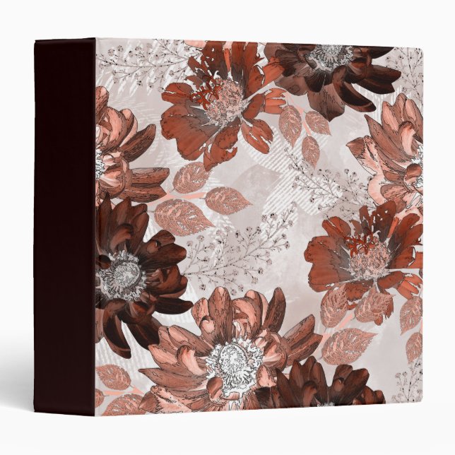 Watercolor brown grey floral pattern. binder (Front/Spine)