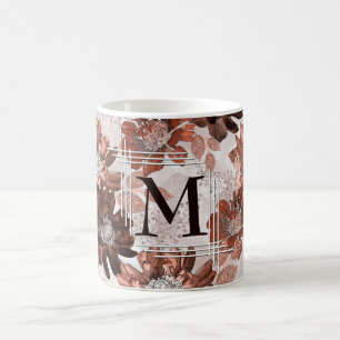 Watercolor brown grey floral pattern. coffee mug