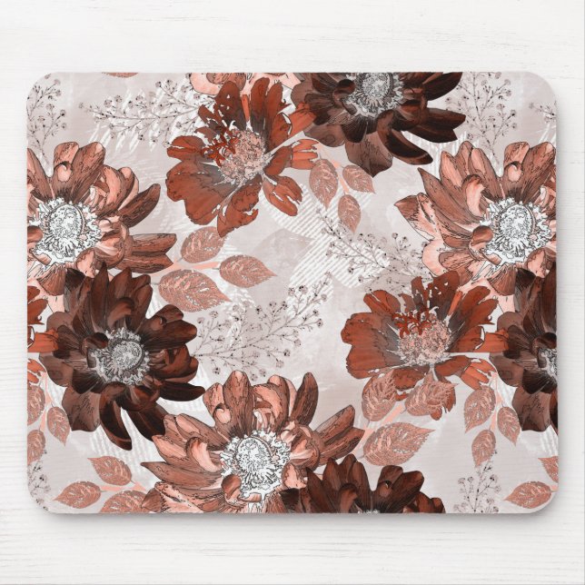 Watercolor brown grey floral pattern. mouse pad (Front)